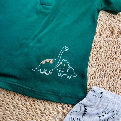 Conj. Camiseta Dinos e Bermuda - Verde Bandeira e Mescla